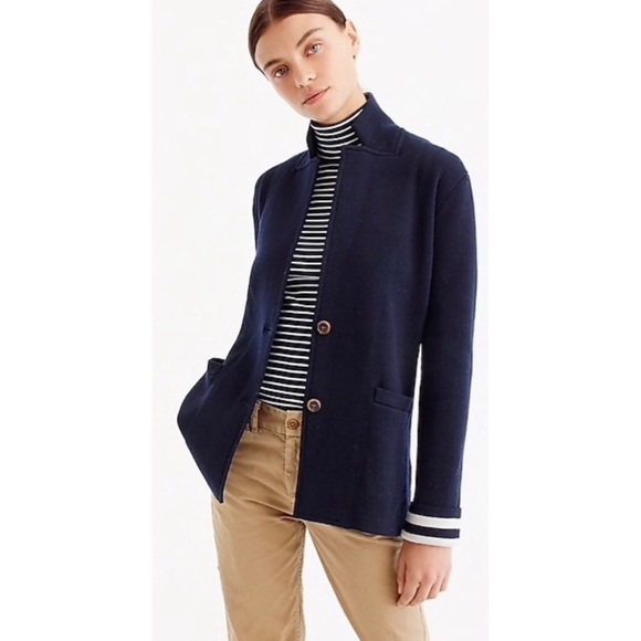 J crew navy wool knit cardigan blazer jacket size XL